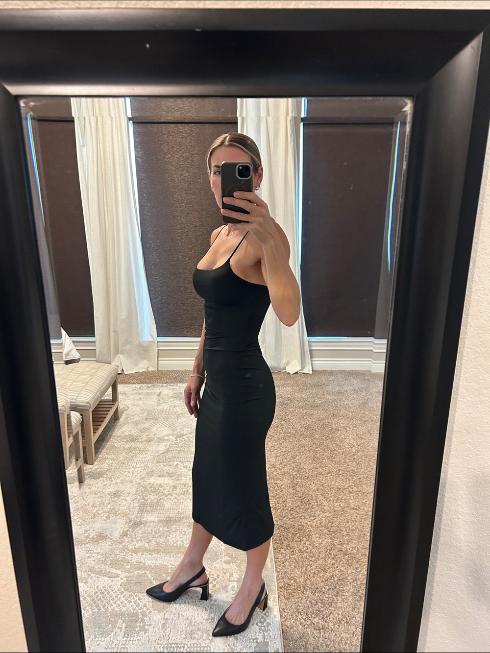 Women's Black Slim Fit Midi Dress - Minimal Slip Style